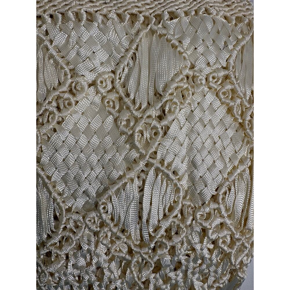 Cream Ivory Crocheted Lace Shawl Wrap Long Fringe Boho - Picture 4 of 4